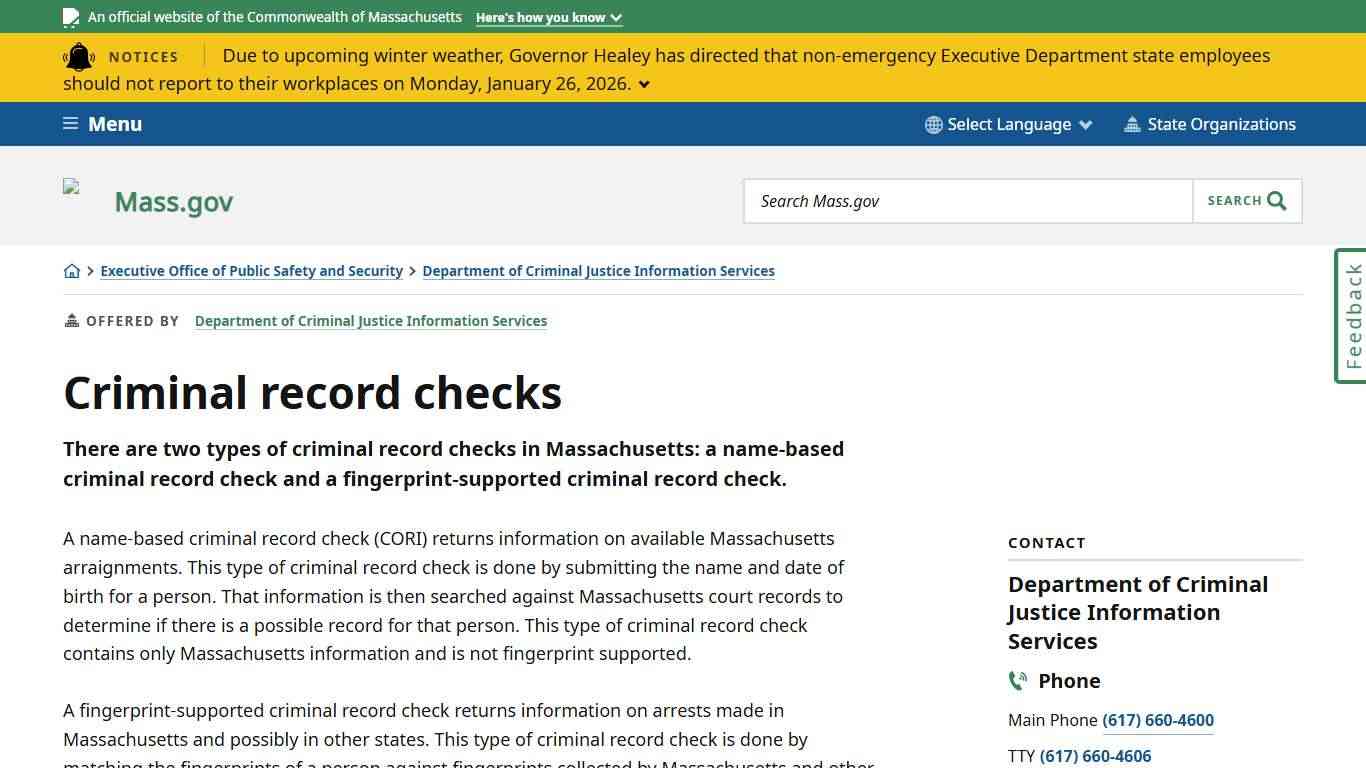 Criminal record checks Mass.gov